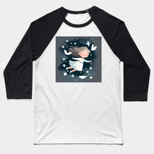 Ethereal White Dress Girl Soaring Amongst Stars and white dove Baseball T-Shirt